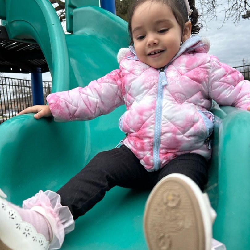 daisy going down the slide